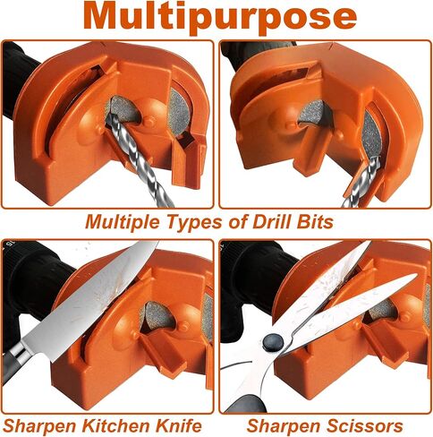 Drill Bit Sharpener,Portable Drill Bit Sharpener,Multipurpose Drill Bit Grinding Sharpener with 4 Grinding Wheels for All Bits(5/64''- 5/8''),Afilador De Brocas,Knife Sharpener Tool (Orange) in Kuwait