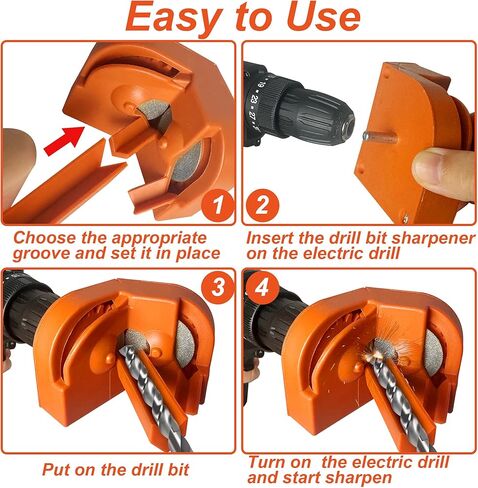 Drill Bit Sharpener,Portable Drill Bit Sharpener,Multipurpose Drill Bit Grinding Sharpener with 4 Grinding Wheels for All Bits(5/64''- 5/8''),Afilador De Brocas,Knife Sharpener Tool (Orange) in Kuwait