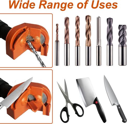 Drill Bit Sharpener,Portable Drill Bit Sharpener,Multipurpose Drill Bit Grinding Sharpener with 4 Grinding Wheels for All Bits(5/64''- 5/8''),Afilador De Brocas,Knife Sharpener Tool (Orange) in Kuwait