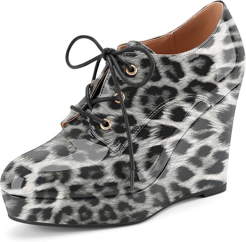 Women's Wedge Heel Pumps Platform Round Toe Lace Up Oxford Wedges Fashion Patent Leather Comfortable Casual Work Dress Shoes in Saudi Arabia