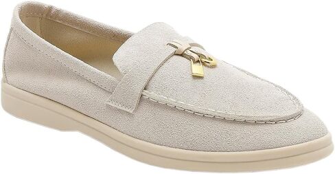 Women's Faux Suede Loafers Fashion Slip On Comfort Flat Shoes Lightweight Breathable Non-Slip Casual Walking Shoes with Metal Buckle for Daily Office Travel Outdoor in Saudi Arabia