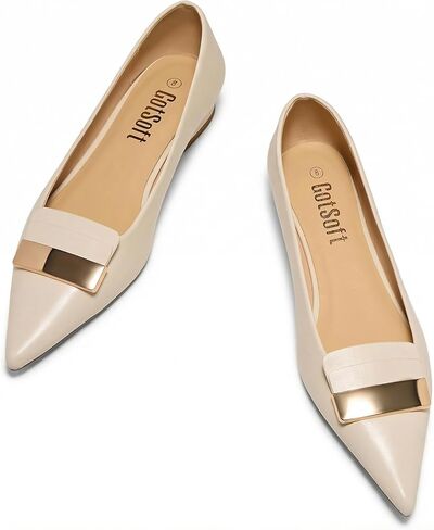 Women's Pointed Toe Metal Deco Flats Slip on Flat Comfortable Dress Shoes in Kuwait