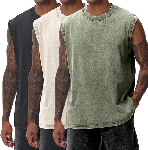 yimoon mens cotton cotton incluot tops accless acid wash tshirts قطعت قمصان العضلات in Kuwait