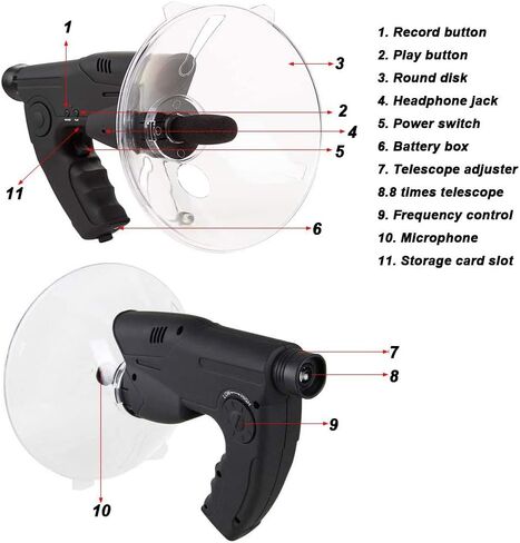 Spy Ear Bionic Listening Device, Long Range Bird Listening, Parabolic Microphone Monocular Telescope with Recording Playback, Black in Saudi Arabia
