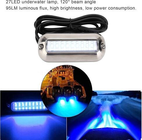 ZJchao الأزرق 27LED مصباح تحت الماء IP68 حافظة معدنية غير قابلة للصدأ Transom مصباح 74LM مشرق ل مركبة بحرية RV in Saudi Arabia