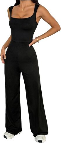 Verdusa Women's Square Neck Sleeveless Jumpsuits Straight Leg One Piece Dressy Rompers in Saudi Arabia