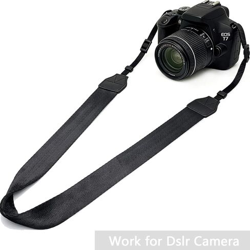 حزام كتف برقبة الكاميرا للمصورين الرجال والنساء، حزام عريض لكاميرا SLR DSLR بدون مرآة، حزام حبل للكاميرا الرقمية من النايلون قابل للتعديل، حزام مناظير مع أبازيم سريعة الفك، أسود، 55 بوصة in Kuwait