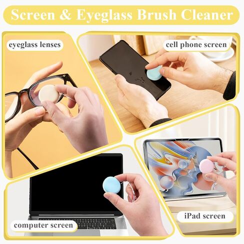 4-Pack Macaron Phone Screen Cleaner, Portable Screen and Eyeglass Brush Cleaner, Washable Double-Sided Screen Cleaner, Suitable for Glasses, Mobile Phones and Computers（Pink/Green/Blue/Khaki in Kuwait