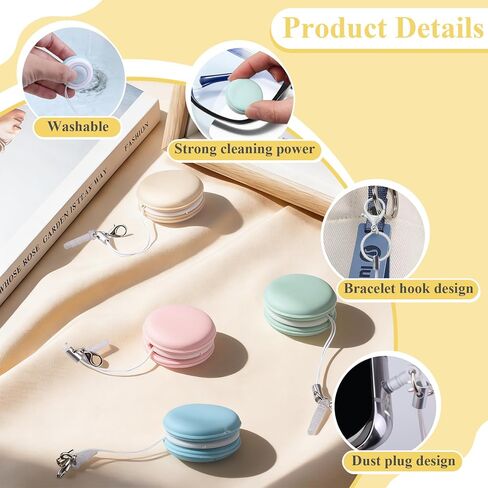 4-Pack Macaron Phone Screen Cleaner, Portable Screen and Eyeglass Brush Cleaner, Washable Double-Sided Screen Cleaner, Suitable for Glasses, Mobile Phones and Computers（Pink/Green/Blue/Khaki in Kuwait