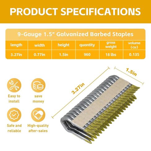 DFS9150B1G دبابيس شائكة مجلفنة، 1.5 بوصة، 960 حزمة، لدباسة سياج لاسلكية DEWALT 9GA in Kuwait