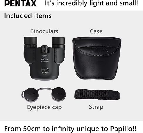 PENTAX Papilio III 8.5x21 WR أسود، 50 سم قريب من التركيز اللامتناهي، جسم مقاوم للطقس، طلاء عالي الدقة جديد، مناسب لمراقبة الأشياء الصغيرة، للسفر، والمشي لمسافات طويلة، والحفلات الموسيقية، والرياضة، ومشاهدة النجوم in Saudi Arabia