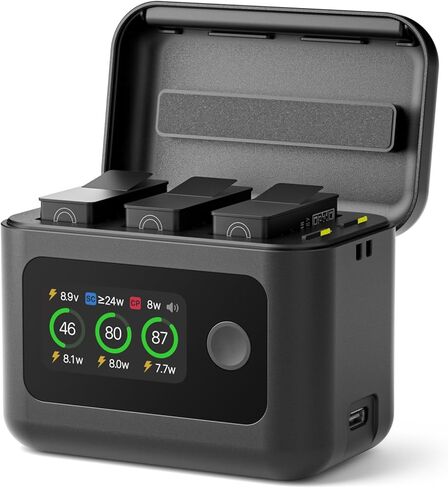 Battery Charger for DJI Osmo 360/Action 5 Pro/4/3 Accessories, Fast Charging Case LCD Display, Intelligent Two Way Charger Hub for DJI Osmo Action 5 Pro Batteries, Shows Battery SOC in Kuwait