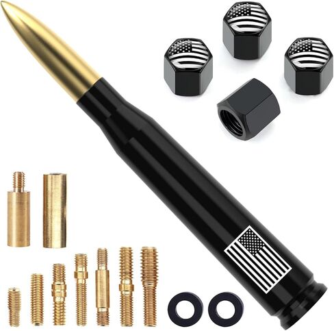 Car Truck Antenna Big American Flag with Tire Valve Caps Universal Short Replacement for GMC Sierra Chevy Silverado Dodge Ram 1500 2500 3500 Ford F150 F250 F350 Super Duty Raptor Accessories, Black in Saudi Arabia