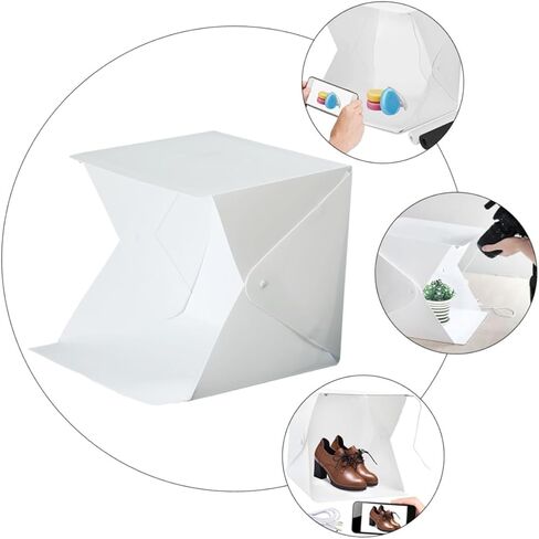 Housoutil Mini Photo Box خيمة إضاءة LED محمولة مقاس 20 سم استوديو تصوير فوتوغرافي صغير قابل للطي وناعم مع خلفية بلونين لتصوير المنتج in Kuwait