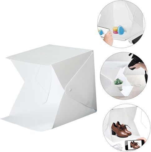 Housoutil Mini Photo Box خيمة إضاءة LED محمولة مقاس 20 سم استوديو تصوير فوتوغرافي صغير قابل للطي وناعم مع خلفية بلونين لتصوير المنتج in Kuwait