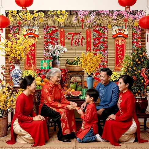 زخارف Lofaris الفيتنامية للعام الجديد، 2026 TET Nguyen Dan Banner، Chuc Mung NAM Moi Happy Lunar New Year Decor، لوازم حفلات TET التقليدية لكشك الصور المنزلي 70.8x43.3in in Kuwait