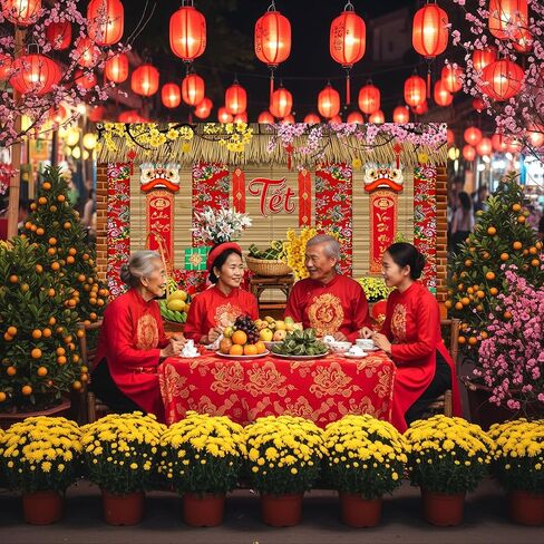 زخارف Lofaris الفيتنامية للعام الجديد، 2026 TET Nguyen Dan Banner، Chuc Mung NAM Moi Happy Lunar New Year Decor، لوازم حفلات TET التقليدية لكشك الصور المنزلي 70.8x43.3in in Kuwait