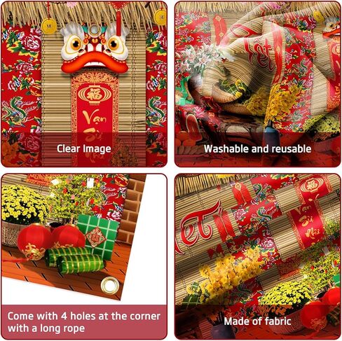 زخارف Lofaris الفيتنامية للعام الجديد، 2026 TET Nguyen Dan Banner، Chuc Mung NAM Moi Happy Lunar New Year Decor، لوازم حفلات TET التقليدية لكشك الصور المنزلي 70.8x43.3in in Kuwait