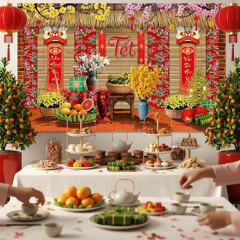 زخارف Lofaris الفيتنامية للعام الجديد، 2026 TET Nguyen Dan Banner، Chuc Mung NAM Moi Happy Lunar New Year Decor، لوازم حفلات TET التقليدية لكشك الصور المنزلي 70.8x43.3in in Kuwait