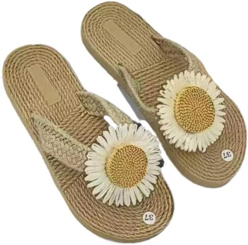 Premium Comfort Cute Linen Daisy Flip Flops For Women Thong Sandals Slides Summer Slippers Arch Support Yoga Mat Footwear in Saudi Arabia