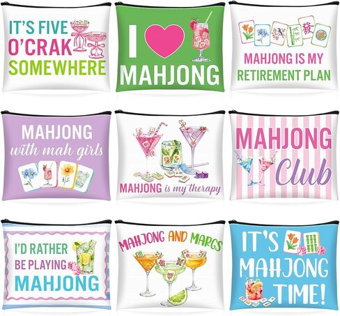 9 Pcs Mahjong Cosmetic Bag Gifts for Women Mahjong Makeup Bag Mah Jong Zippered Pouch for Lover Player Friend Mom Grandma Lucky Birthday Christmas New Year Gift in Saudi Arabia