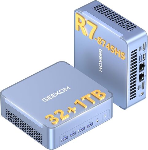 Geekom Mini PC Ax8 Max ، Dual 2.5g Lan Amd Ryzen 7 8745HS (حتى 4.9 جيجا هرتز ، 3 وضع) أجهزة كمبيوتر سطح المكتب ، Radeon 780M ، 32GB DDR5 5600MHz RAM 1TB PCI in Kuwait