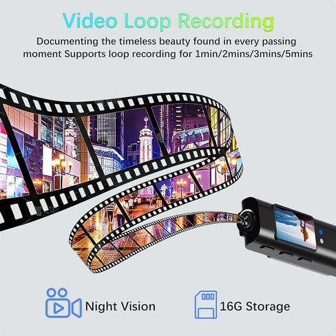 Hands-Free Action Camera with Loop Record & Night Vision, Mini Body Cam 110° Wide Angle, Thumb Size POV Cam Wifi App Connection, Wearable Camera Glasses for Running Cycling Traveling, 16GB Card(Black) in Saudi Arabia