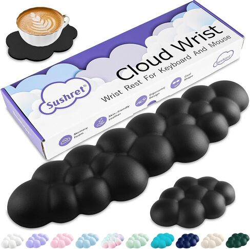 Cloud Wrist Rest Keyboard, Cloud Keyboard Wrist Pad Set with PU Leather Memory Foam, Cute Arm Rest for Palm Support, PC/Gaming Desk Accessories/Office Setup/Computer Hand Cushion - White in Saudi Arabia
