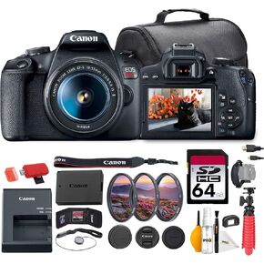كاميرا Canon EOS Rebel T7 DSLR مع مجموعة عدسات 18-55 مم | مستشعر APS-C بدقة 24.1 ميجابكسل، وتركيز بؤري تلقائي سريع وفيديو عالي الدقة بالكامل | رائعة للمبتدئين والتصوير أثناء السفر والعائلة (2727C002) + بطاقة سعة 64 جيجابايت + حقيبة + المزيد in Kuwait
