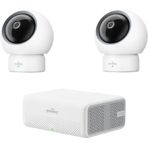 youkey 2Pack كاميرا داخلية P310 مع Hub H310، بدون رسوم شهرية، عموم وإمالة، كاميرا أمان 2.5K مع 2.4/ 5 جيجا هرتز WiFi 6، اقتران بلوتوث، محادثة ثنائية الاتجاه، رؤية ليلية in Kuwait