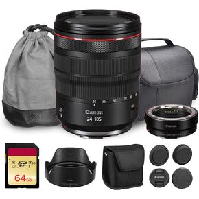 عدسة كانون RF 24-105 ملم f/4L IS USM | تكبير قياسي من السلسلة L مع فتحة f/4 ثابتة وتثبيت الصورة والتركيز البؤري التلقائي USM السريع | مثالية للسفر والتصوير الفوتوغرافي اليومي (2963C002) + محول EF-EOS R + المزيد in Kuwait