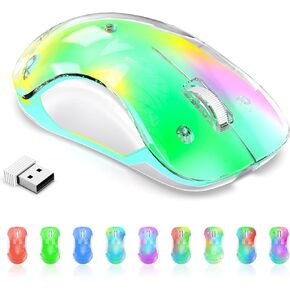 Memzuoix 2.4g الماوس اللاسلكي مع غطاء قابل للتخصيص و 9 ألوان LED - مريحة قابلة للشحن ، 1200 نقطة في البوصة ، 5 أزرار ، مستقبل USB للكمبيوتر/ماك - أبيض in Kuwait