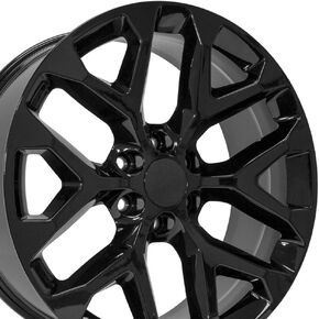 إطارات وإطارات OE Wheels CV98B مقاس 22 بوصة تناسب طراز Silverado 1500 Snowflake 6x139.7 22x9 أسود لامع - Hollander 5668 - TerraMax RT 285/45-22 (مجموعة من 4) in Kuwait