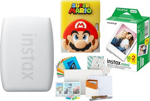 Fujifilm Instax Mini Link 3 Smartphone Printer with Super Mario Case (Clay White) Bundle with 20 Exposure Film and Accessories Kit (3-Items) in Saudi Arabia