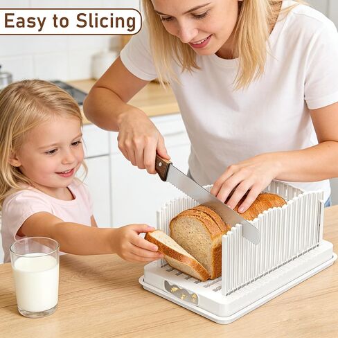Bread Slicer for Homemade Bread, Adjustable Width Bread Slicing Guide with Crumb Catcher, BPA Free Bread Cutter for Sourdough Bread, Loafs, Sandwiches and Bagels, Dishwasher Safe & Foldable in Saudi Arabia