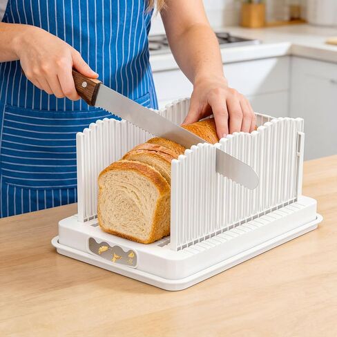 Bread Slicer for Homemade Bread, Adjustable Width Bread Slicing Guide with Crumb Catcher, BPA Free Bread Cutter for Sourdough Bread, Loafs, Sandwiches and Bagels, Dishwasher Safe & Foldable in Saudi Arabia