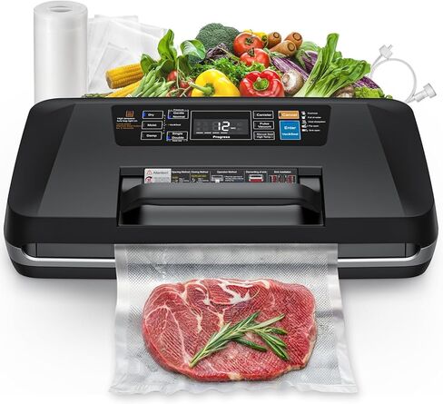 95KPa Vacuum Sealer Machine for food,Full Automatic with Double 12mm Heat Seal, 10in 1 Modes, Built in Cutter & Bag Storage, Includes 1 Roll and 10pcs Pre cut Bags in Saudi Arabia