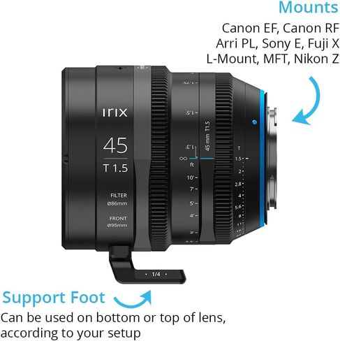 Irix Cine 45mm T1.5 Cinema Lens for Canon RF Mount Cameras | Military Certified for Humidity and Freezing Rain/Icing | Compatible with Magnetic Filters | Distance Scale in Meters in Saudi Arabia