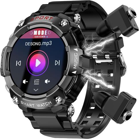 ساعة ذكية مع سماعات أذن لهواتف Android iPhone 1.52 بوصة IPS وشاشة تعقب اللياقة البدنية مع عداد الخطى لمراقبة النوم، ساعات ذكية الكل في واحد، ساعة موسيقى TWS للرجال، وقت طويل in Kuwait