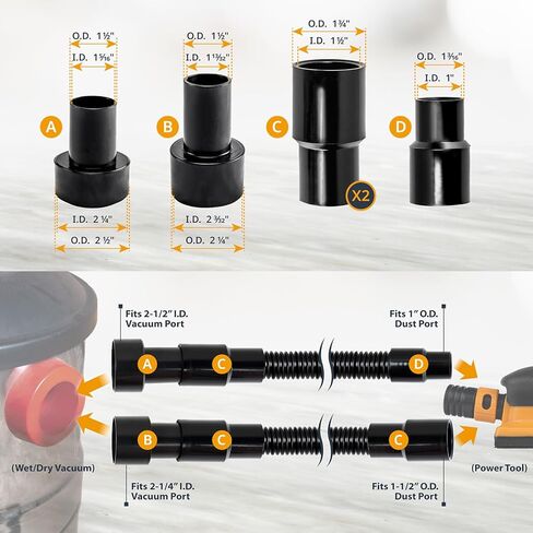 POWERTEC 70175V 10 Ft. Dust Collection Hose with 5 Fittings Kit for Woodworking Power Tools Home & Wet/Dry Shop Vacuums in Saudi Arabia