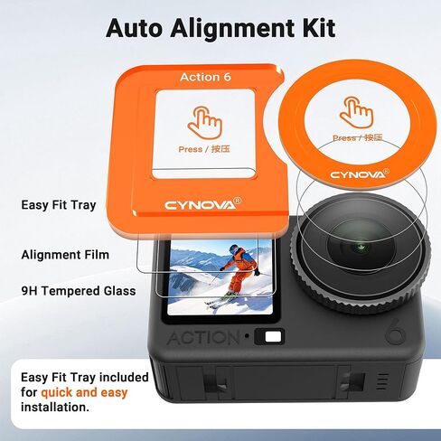 واقي شاشة CYNOVA Osmo Action 6 لملحقات DJI Osmo Action 6، مع مجموعة المحاذاة التلقائية. فيلم شاشة LCD من الزجاج المقسى، فائق الدقة، صلابة 9H، مقاوم للخدش in Saudi Arabia