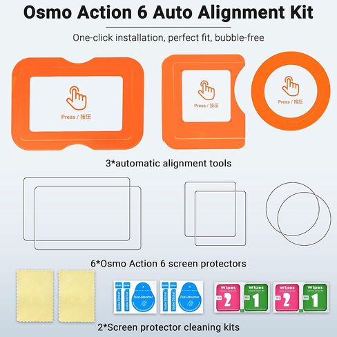 واقي شاشة CYNOVA Osmo Action 6 لملحقات DJI Osmo Action 6، مع مجموعة المحاذاة التلقائية. فيلم شاشة LCD من الزجاج المقسى، فائق الدقة، صلابة 9H، مقاوم للخدش in Saudi Arabia