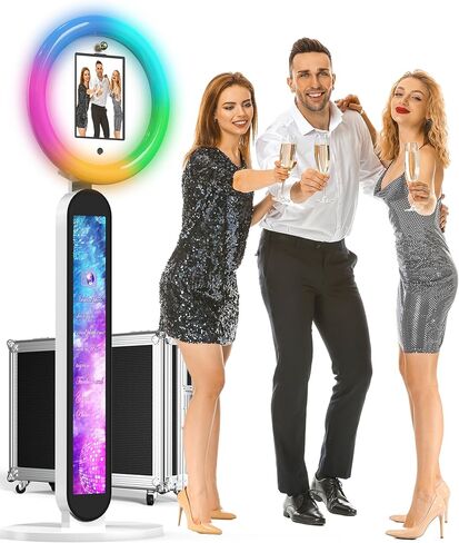 حامل Photo Booth لجهاز ipad مخصص بشعار معدني لصور السيلفي يناسب أجهزة iPad مقاس 10.2 بوصة و10.9 بوصة و12.9 بوصة، ويوفر برنامج Cyratok ومزامنة الموسيقى للأحداث والإيجارات والاستخدام التجاري (حقيبة الطيران) in Saudi Arabia