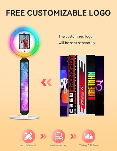حامل Photo Booth لجهاز ipad مخصص بشعار معدني لصور السيلفي يناسب أجهزة iPad مقاس 10.2 بوصة و10.9 بوصة و12.9 بوصة، ويوفر برنامج Cyratok ومزامنة الموسيقى للأحداث والإيجارات والاستخدام التجاري (حقيبة الطيران) in Saudi Arabia