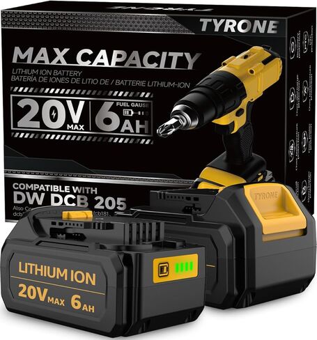 Tyrone 2-Pack 20V Max Battery for DeWalt 6.0Ah Lithium Ion القدرة الحقيقية المتوافقة مع أدوات الطاقة من سلسلة بطاريات Dewalt 20 Volt in Kuwait