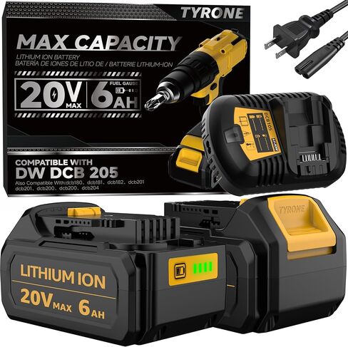 Tyrone 2-Pack 20V Max Battery for DeWalt 6.0Ah Lithium Ion القدرة الحقيقية المتوافقة مع أدوات الطاقة من سلسلة بطاريات Dewalt 20 Volt in Saudi Arabia