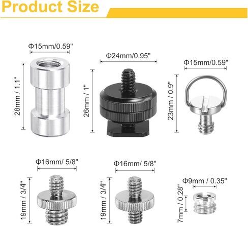 MECCANIXITY Camera Screw Mount Set, Double End Screw, Double Threaded Screw, C Ring and Female Screw for Camera, Tripod Screw Adapter, Monopod, Flash Light in Saudi Arabia