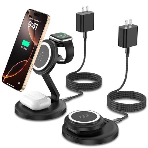 Charging Station, 3 in 1 Foldable Wireless Charger iPhone Charging Station Charger Stand Multiple Devices for Apple, with PD Adapter and USB C Cable for iPhone 16 15 14 Pro & iWatch&AirPods All Series in Kuwait