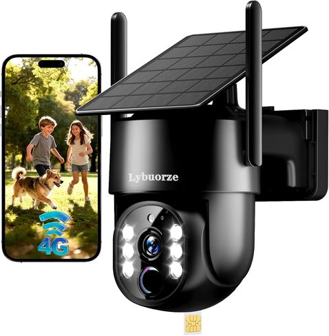 4G LTE Cellular Solar Security Camera Outdoor, No WiFi Needed, 4MP HD Color Night Vision, 360° Pan-Tilt, Built-in SIM Card, AI Motion Detection, 2-Way Talk for Jobsite/Farm in Kuwait
