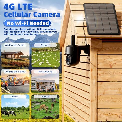 4G LTE Cellular Solar Security Camera Outdoor, No WiFi Needed, 4MP HD Color Night Vision, 360° Pan-Tilt, Built-in SIM Card, AI Motion Detection, 2-Way Talk for Jobsite/Farm in Kuwait